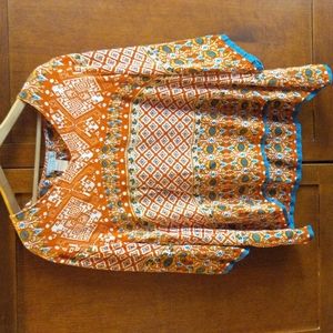 World Market, Boho Top, Size L/XL, Rust, Orange and Teal.